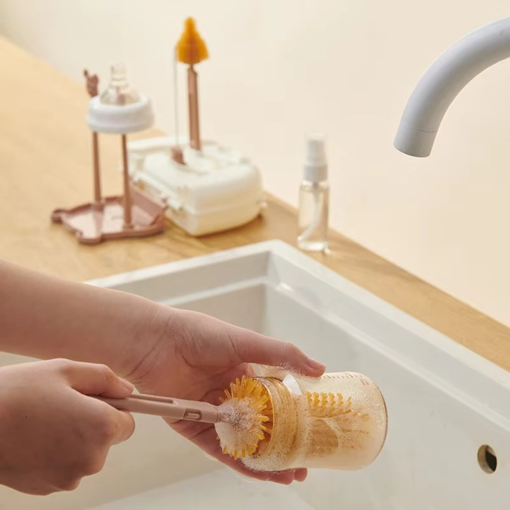 6-Piece Silicone Baby Bottle Cleaning Brush Set with Drying Rack & Travel Case