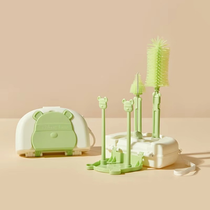 6-Piece Silicone Baby Bottle Cleaning Brush Set with Drying Rack & Travel Case