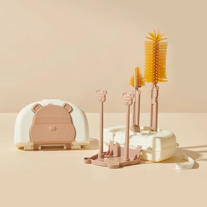 6-Piece Silicone Baby Bottle Cleaning Brush Set with Drying Rack & Travel Case