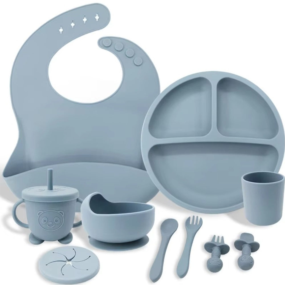 8-Piece Silicone Baby Feeding Set - BPA-Free, Non-Slip Suction Bowl, Plate, Cup, Bib, Spoon & Fork – Safe & Easy to Clean Baby Utensils, Perfect Baby Shower Gift
