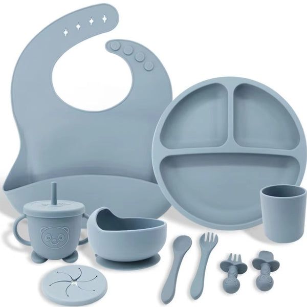 8-Piece Silicone Baby Feeding Set - BPA-Free, Non-Slip Suction Bowl, Plate, Cup, Bib, Spoon & Fork – Safe & Easy to Clean Baby Utensils, Perfect Baby Shower Gift