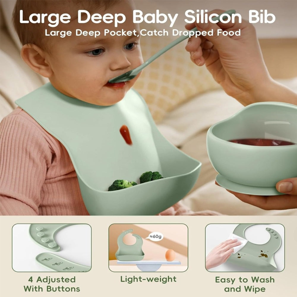 8-Piece Silicone Baby Feeding Set - BPA-Free, Non-Slip Suction Bowl, Plate, Cup, Bib, Spoon & Fork – Safe & Easy to Clean Baby Utensils, Perfect Baby Shower Gift