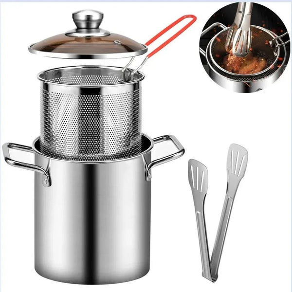 Stainless Steel Deep Frying Pot with Basket – Oil Fryer Pot for Home Cooking - Getups.pk